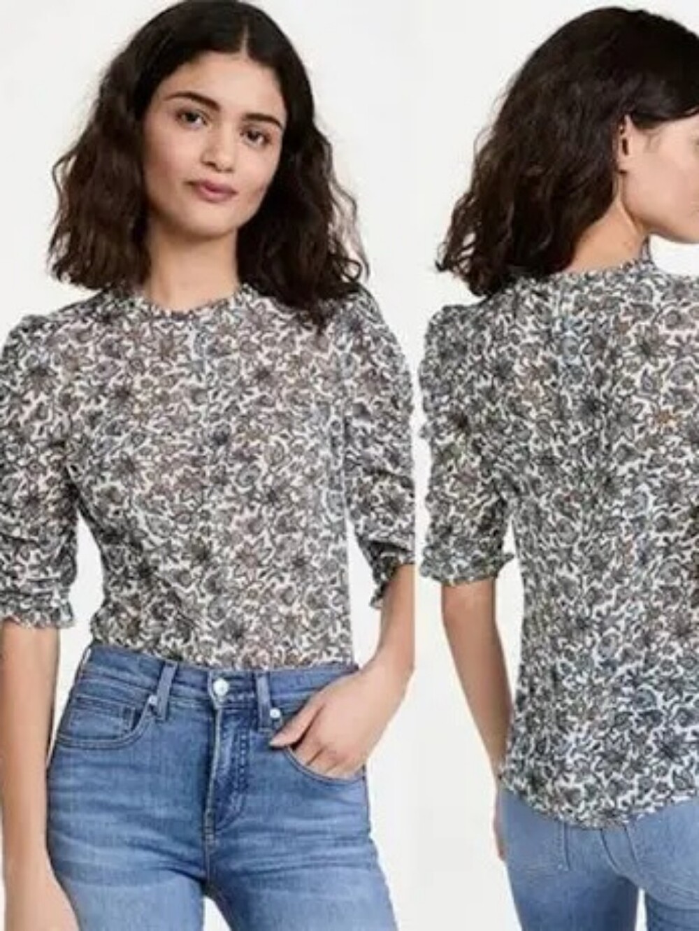 Veronica Beard Natuka Blouse 100% Silk in Ecru Multi